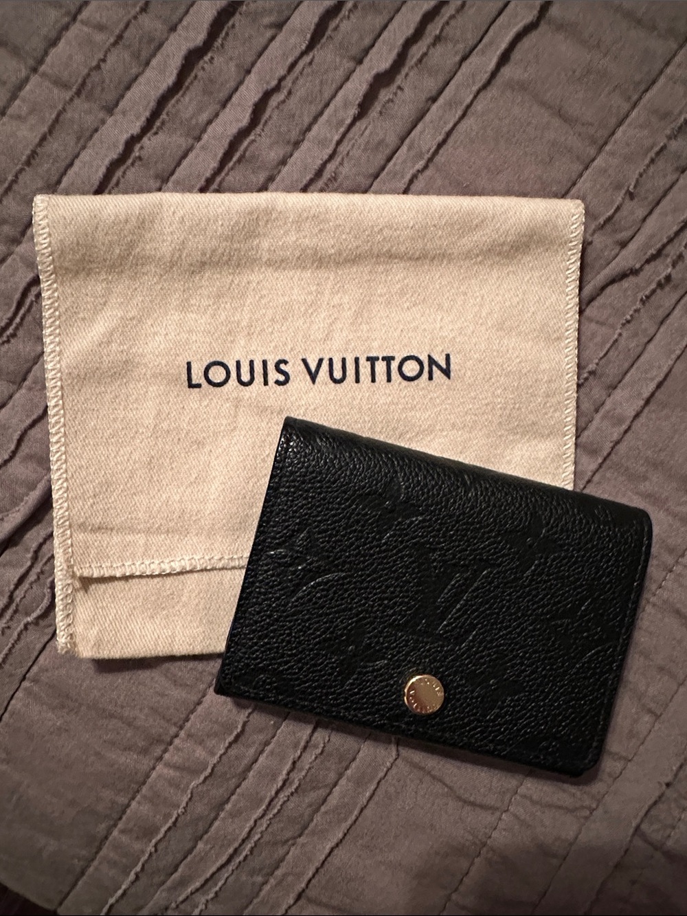 Louis Vuitton Black Leather Card Holder with Gold Snap